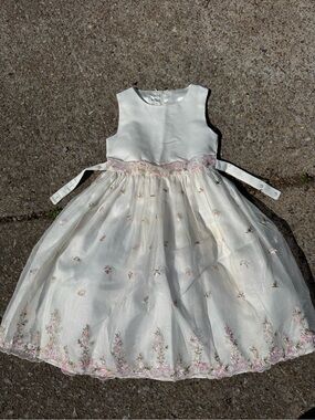 american princess white pearl dress American Princess Formal Dress Girls 2T White Sleeveless Sequin Pearls Lace *